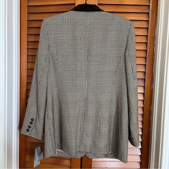Amanda Smith Petites Preppy Houndstooth Plaid Boxy Blazer Velvet Trim Wool Blend - Picture 9 of 16